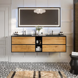 Eviva Vienna 75 in. W x 20.70 in. D x 21.60 in. H Floating Double Bathroom Vanity, Black Oak, Acrylic Top in Black