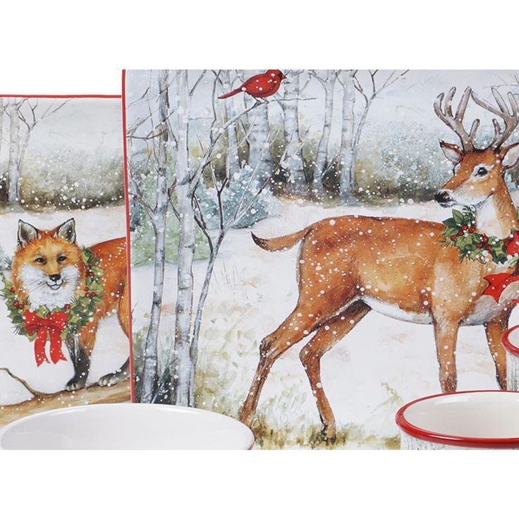 10.25 in. Winter Forest Multicolored Earthenware Dinner Plate (Set of 4)