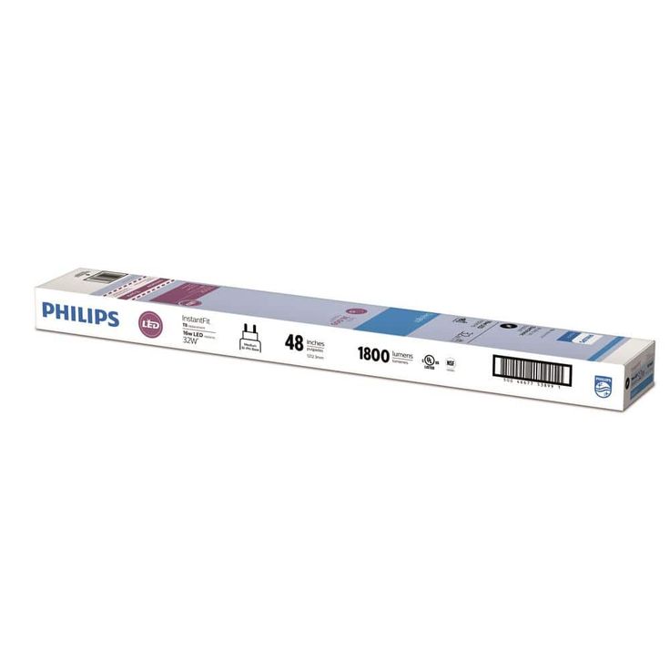 Philips 32-Watt Equivalent 4 ft. Linear T8 Instant Fit LED Tube Light Bulb Daylight (5000K) (10-Pack)