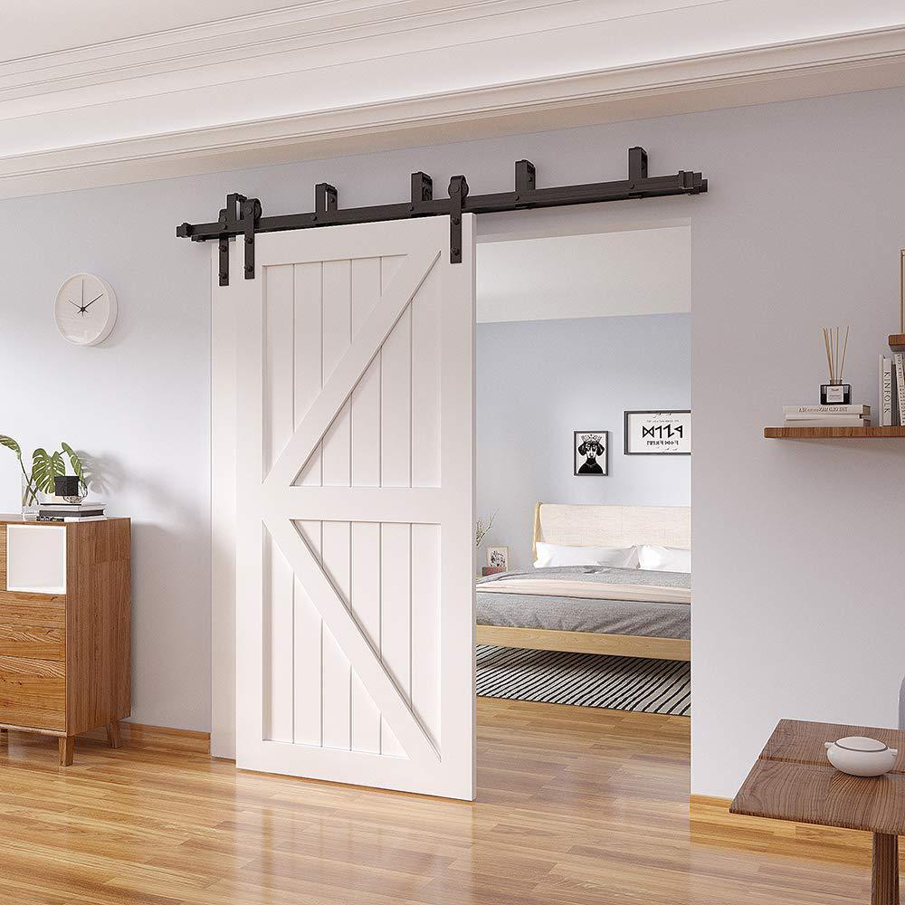 9 ft./108 in. Powder Coated Black Heavy-Duty Bypass Double Door Sliding Barn Door Hardware Classic Design Roller - Super Arbor