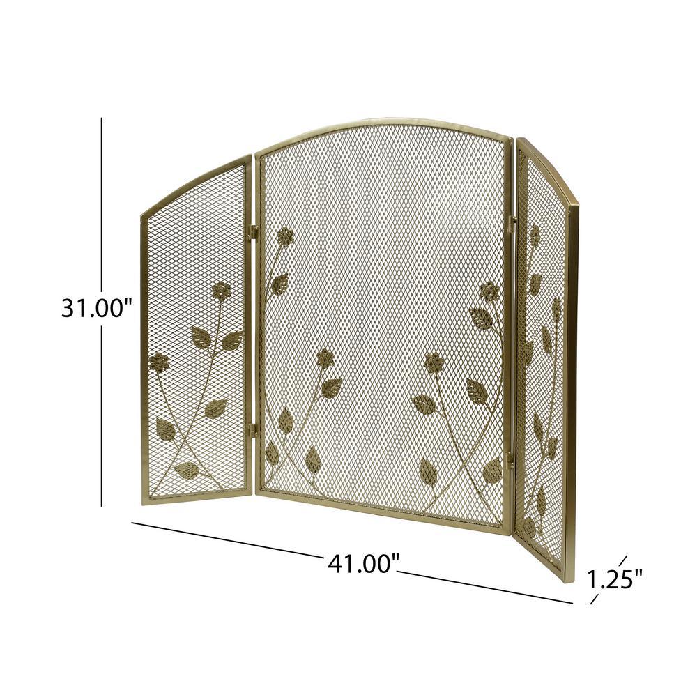 Greenbrier Modern Gold Iron Fire Screen with Leaf Accents - Super Arbor