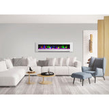 78 in. Wall-Mount Electric Fireplace in White with Multi-Color Flames and Driftwood Log Display - Super Arbor