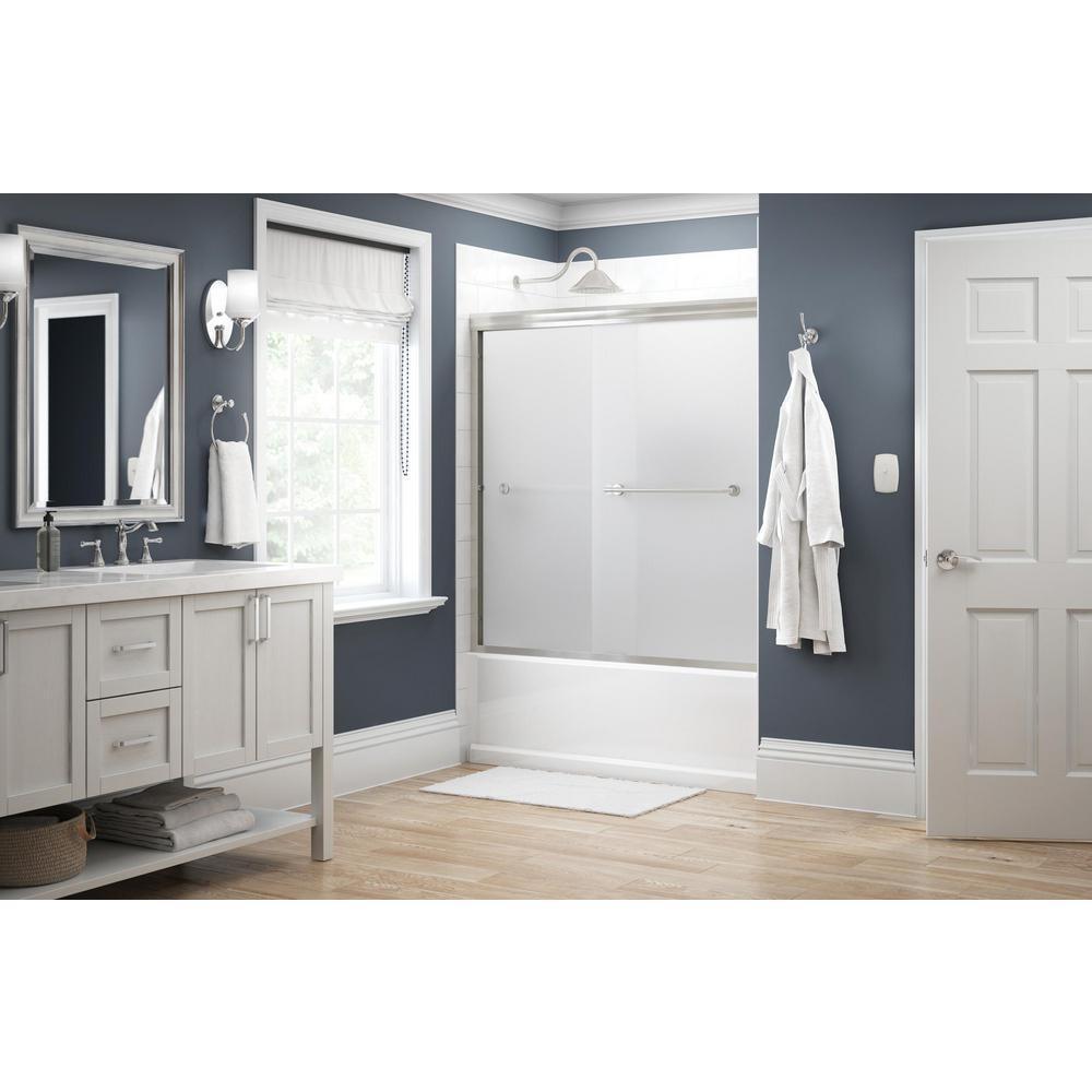 Crestfield 60 in. x 58-1/8 in. Traditional Semi-Frameless Sliding Bathtub Door in Bronze and 1/4 in. (6mm) Niebla Glass - Super Arbor
