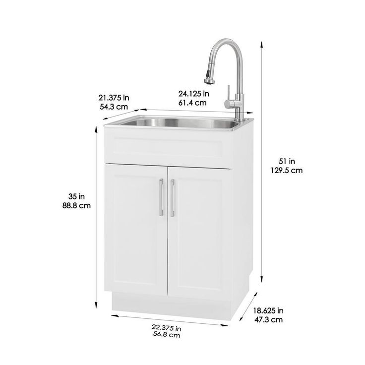 All-in-One 24.125 in. x 21.375 in. x 35 in. Stainless Steel Laundry Sink with Faucet and Storage Cabinet