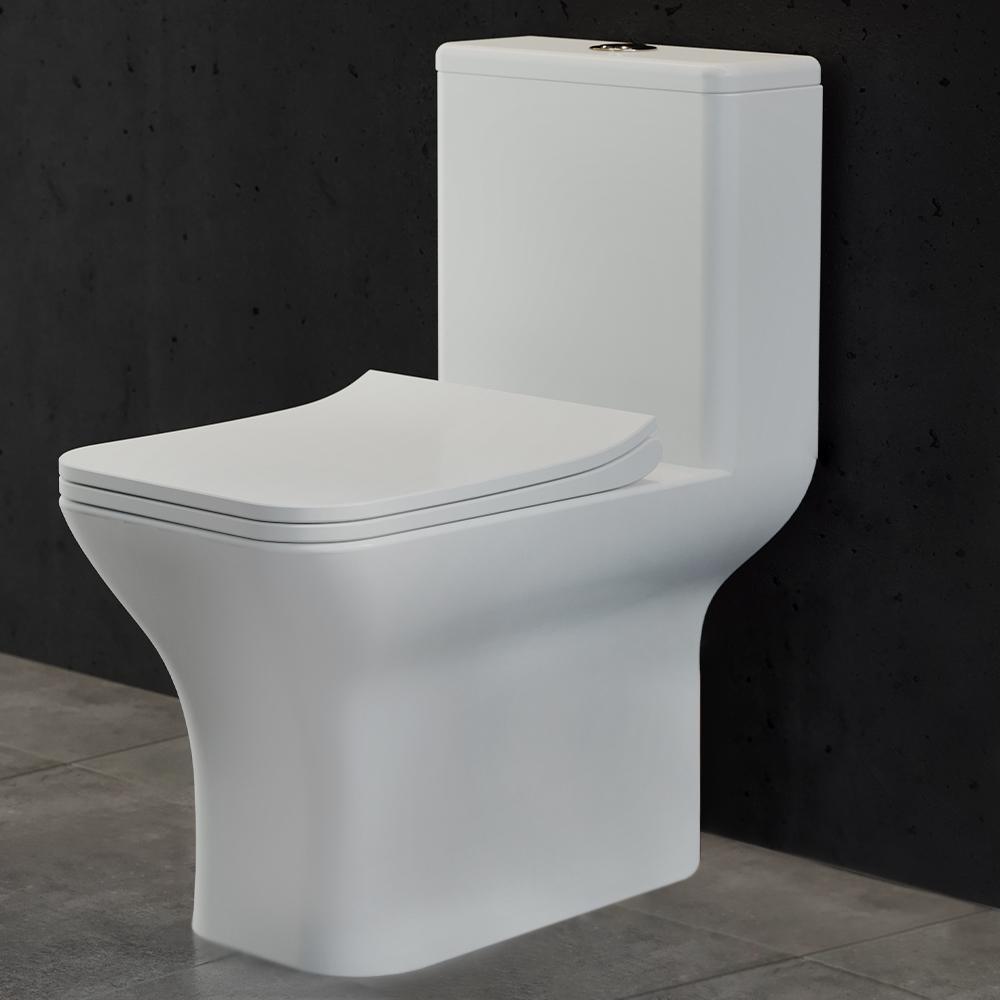 Carre 1-Piece 0.8/1.28 GPF Dual Flush Square Toilet in White, Seat Included - Super Arbor
