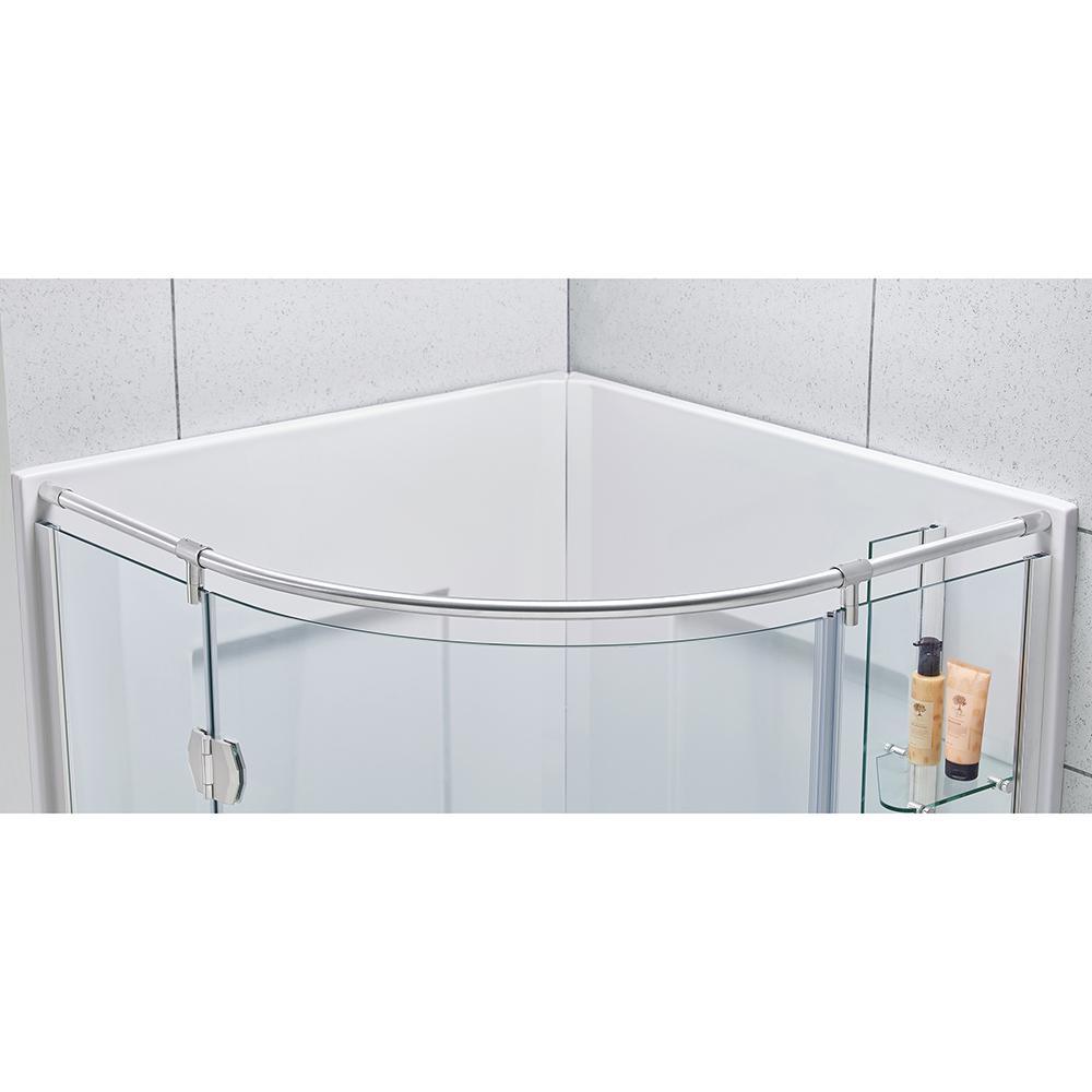 Glamour 38 in. x 77 in. Corner Drain Corner Shower Kit in White and Satin Nickel Hardware - Super Arbor