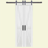 36 in. x 84 in. Board and Batten Composite PVC White Split Sliding Barn Door with Hardware Kit - Super Arbor