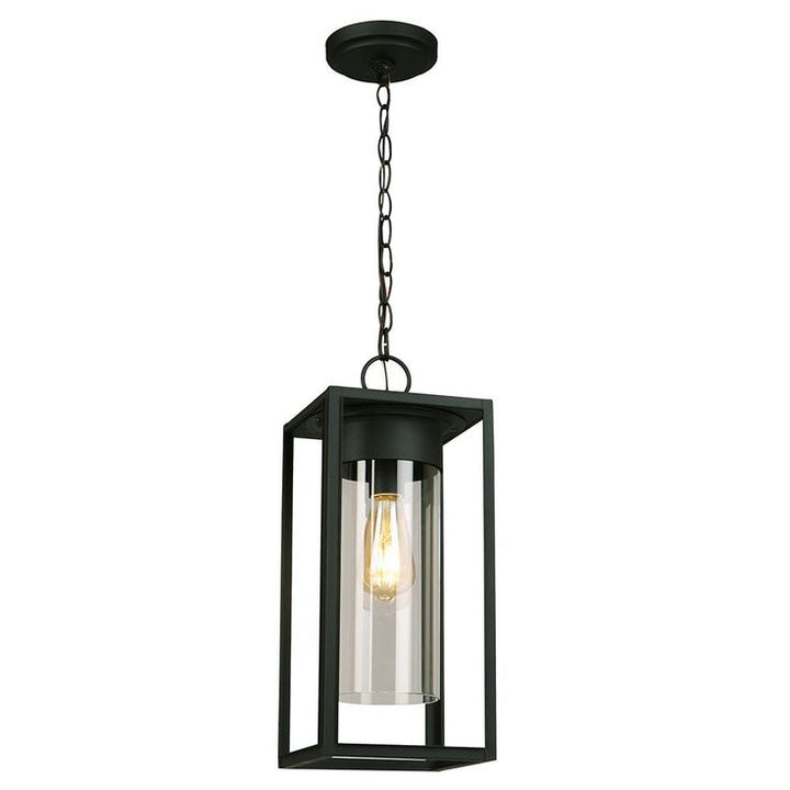 Walker Hill 7.36 in. W x 17.63 in. H 1-Light Matte Black Outdoor Hanging Pendant Light with Clear Glass