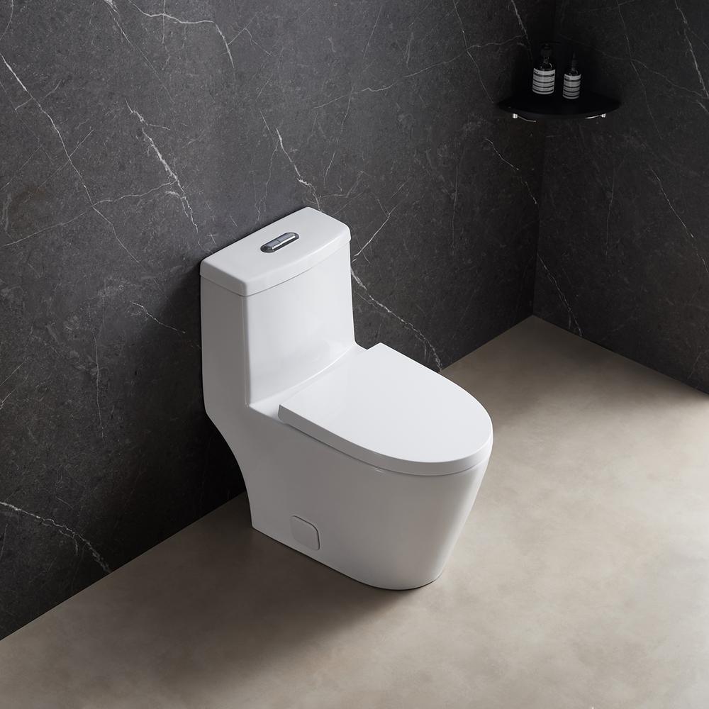 1-Piece Dual Flush 1.2 GPF/0.8 GPF Elongated High Efficiency Skirted Toilet All-in-One Toilet in White Seat Included - Super Arbor