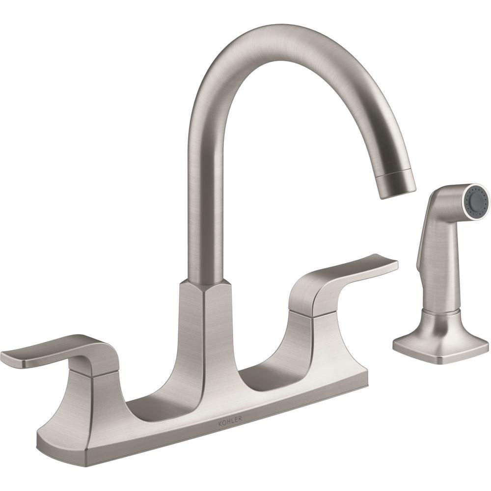 Rubicon 2-Handle Standard Kitchen Faucet with Sidespray in Polished Chrome - Super Arbor