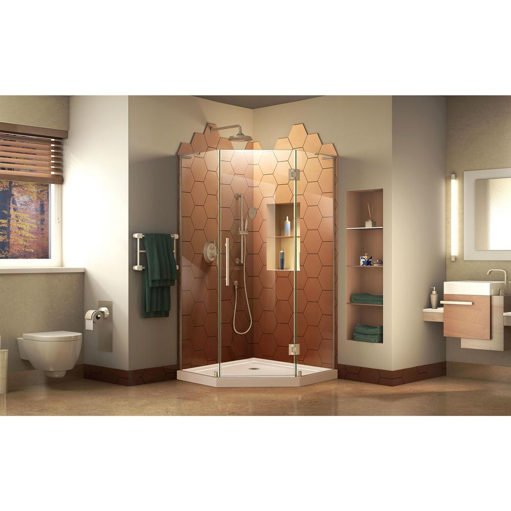 Prism Plus 42 in. x 42 in. x 74.75 in. Semi-Frameless Neo-Angle Hinged Shower Enclosure in Brushed Nickel with Base - Super Arbor