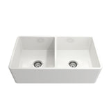 Farmhouse Apron-Front Fireclay 33 in. Double Bowl Kitchen Sink in White with Grid Set - Super Arbor