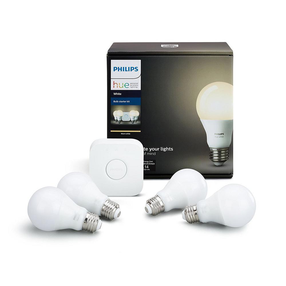 White A19 LED 60W Equivalent Dimmable Smart Wireless Lighting Starter Kit (2 Bulbs and Bridge)