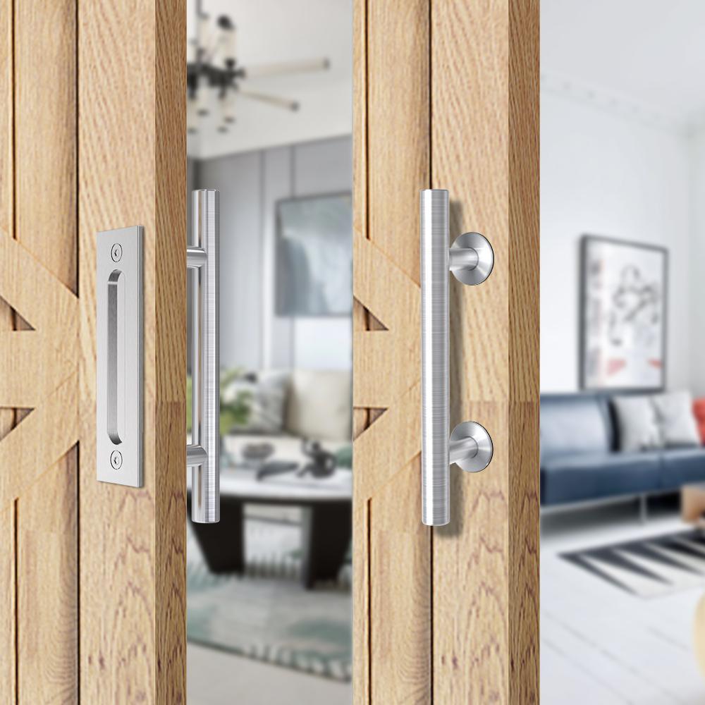 12 in. Stainless Steel Ladder Pull and Flush Sliding Barn Door Handle Set - Super Arbor