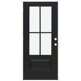 JELD-WEN 36 in. x 80 in. Right-Hand 4 Lite Clear Glass Black Painted Fiberglass Prehung Front Door with Brickmould