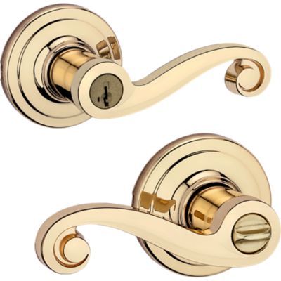 Kwikset Ashfield Polished Brass Smartkey Universal Keyed Entry Door Handle