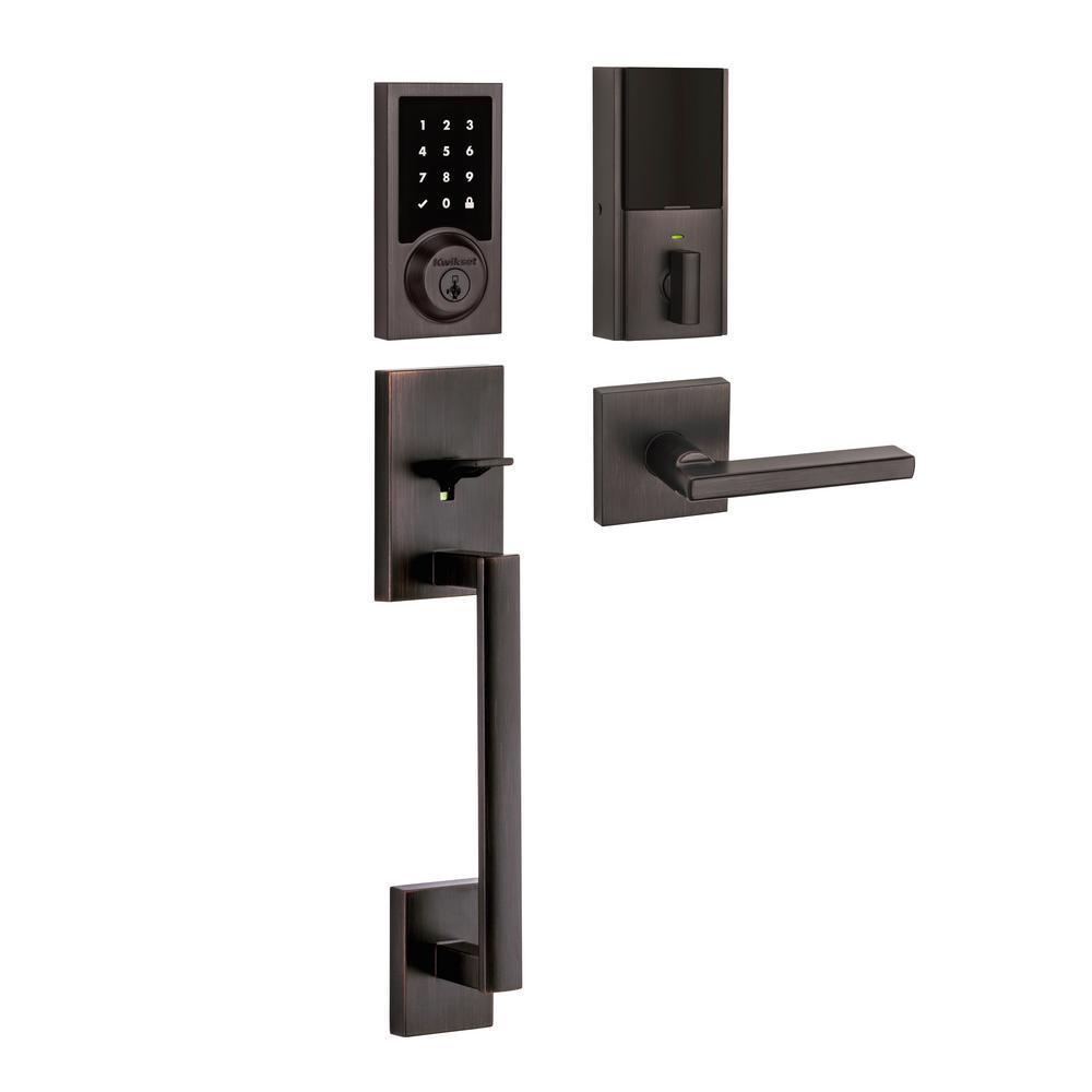 SmartCode 915 Contemporary Venetian Bronze Electronic Deadbolt with San Clemente Handle Set and Halifax Interior Lever - Super Arbor