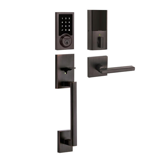 SmartCode 915 Contemporary Venetian Bronze Electronic Deadbolt with San Clemente Handle Set and Halifax Interior Lever - Super Arbor