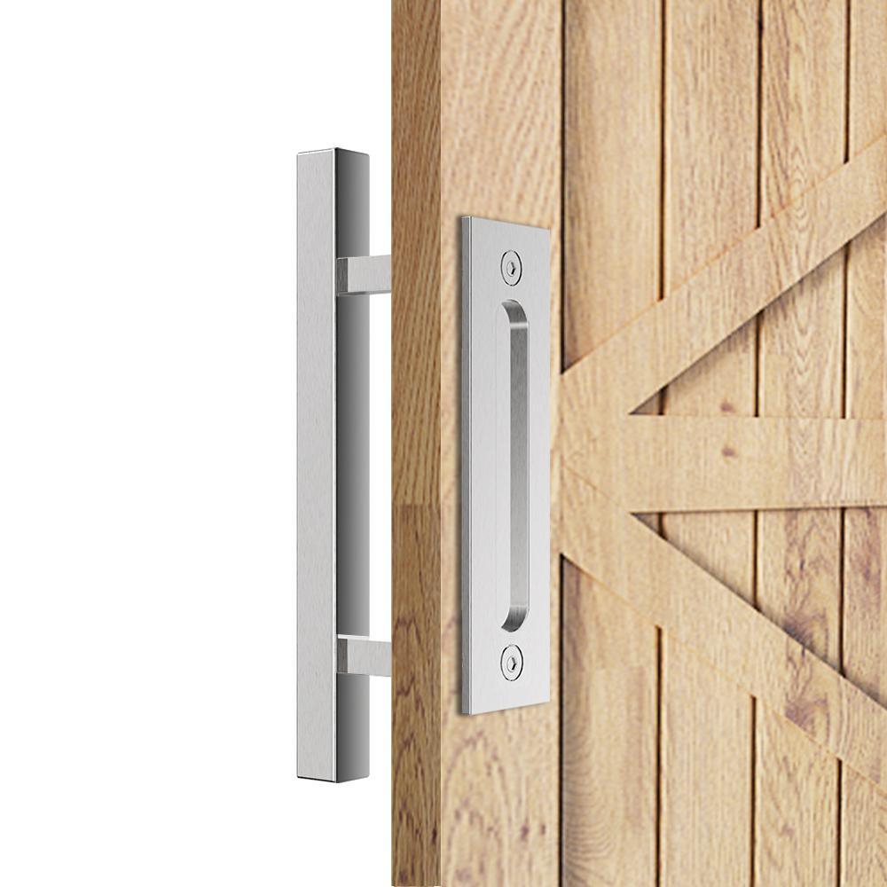 10 in. Black Square Pull and Flush Sliding Barn Door Handle Set - Super Arbor