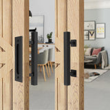 12 in. Black Square Pull and Flush Sliding Barn Door Handle Set - Super Arbor