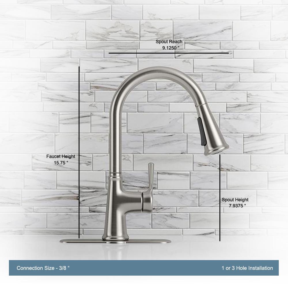 Tyne Single-Handle Pull-Down Sprayer Kitchen Faucet in Vibrant Stainless - Super Arbor
