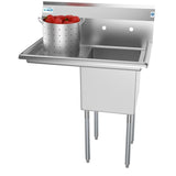 Freestanding Stainless Steel 33 in. 2-Hole Single Bowl Commercial Kitchen Sink with Left Side Drainboard