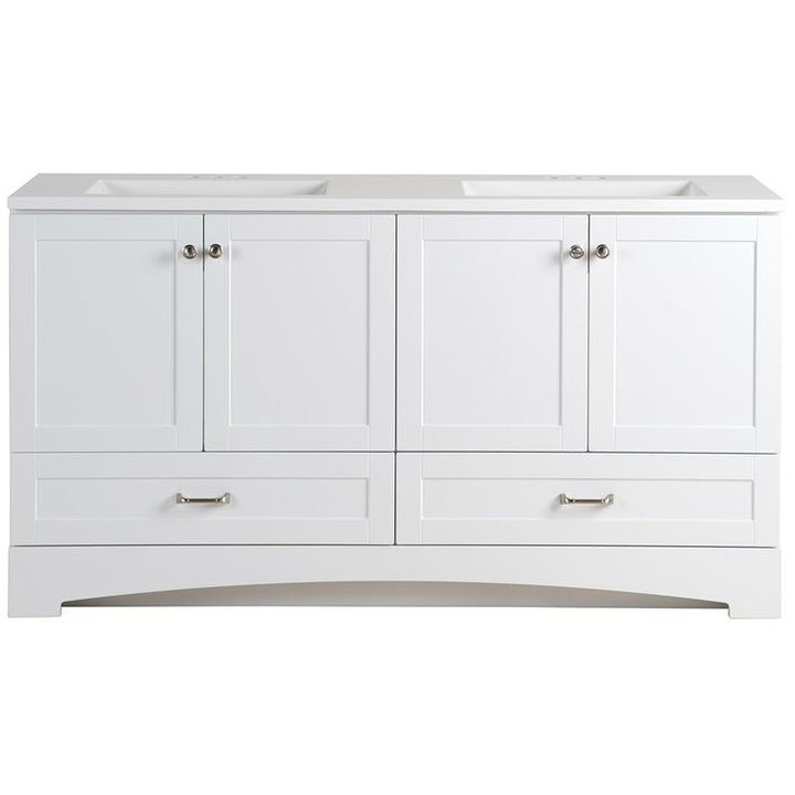 Lancaster 60 in. W Bathroom Vanity in White with Cultured Marble Vanity Top in White with White Sink