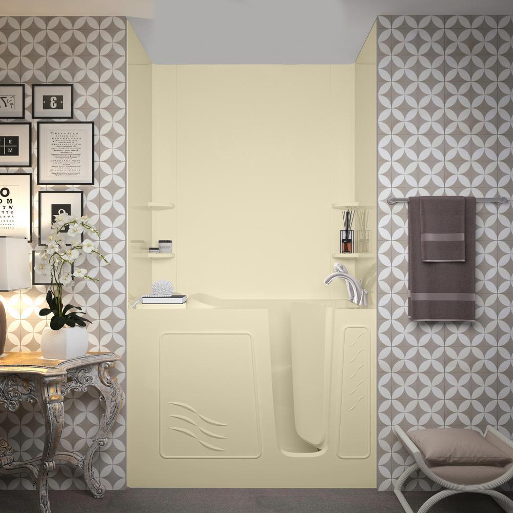 Rampart 4.5 ft. Walk-in Non-Whirlpool Bathtub with Easy Up Adhesive Wall Surround in Biscuit - Super Arbor