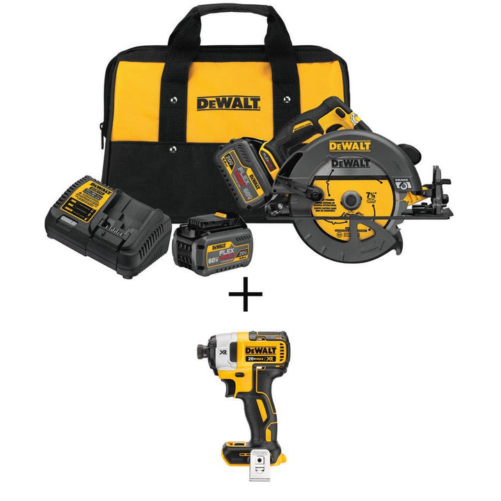 FLEXVOLT 60-Volt MAX Lithium-Ion Cordless Brushless 7-1/4 in. Circular Saw with Bonus 1/4 in. Impact Driver (Tool-Only) - Super Arbor