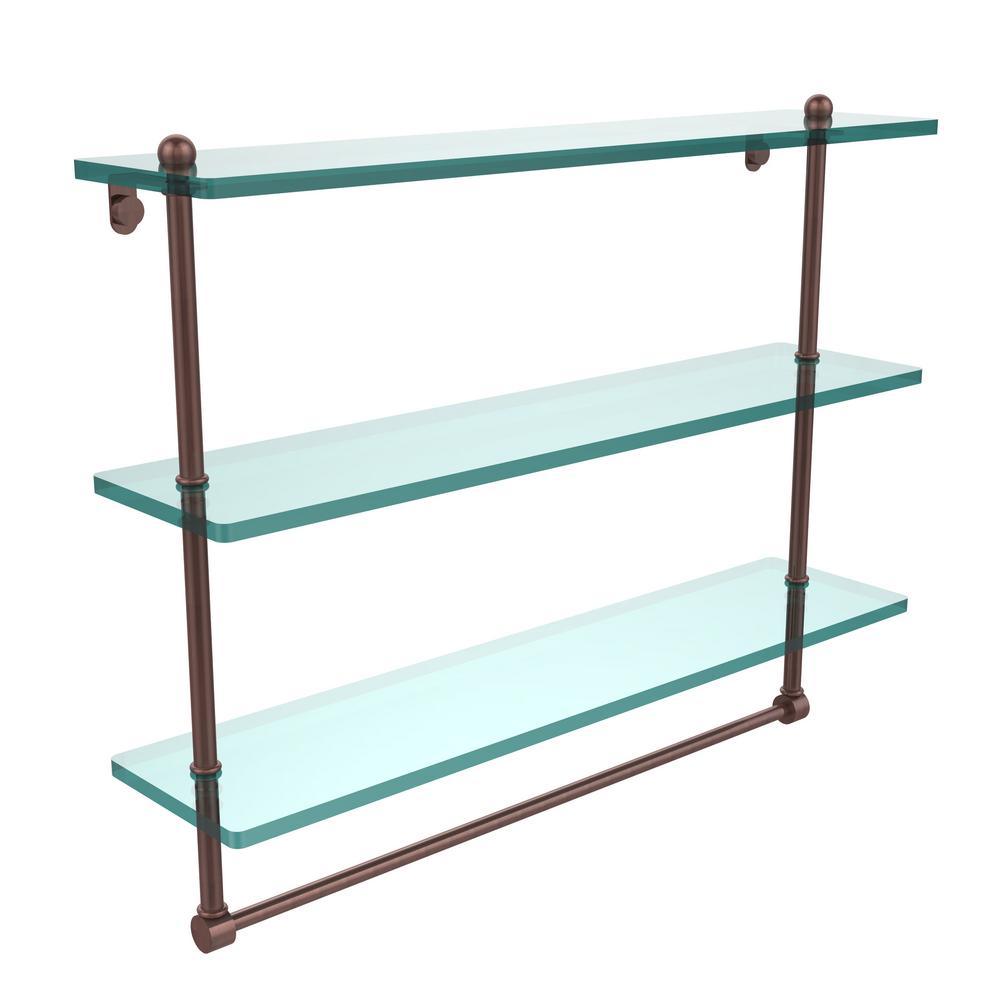 22 in. L  x 18 in. H  x 5 in. W 3-Tier Clear Glass Bathroom Shelf with Towel Bar in Oil Rubbed Bronze - Super Arbor