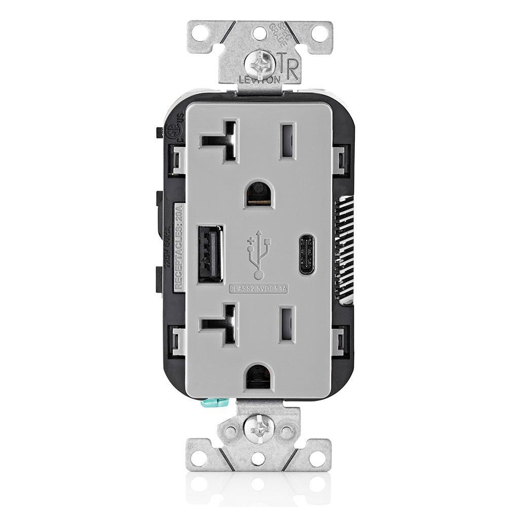 20 Amp Tamper Resistant Duplex Outlet with Type A and Type-C USB Chargers, White - Super Arbor