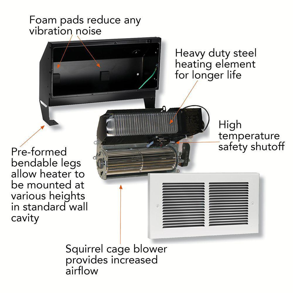 Register Multi-Watt 120-Volt In-Wall Fan-Forced Heater in White - Super Arbor