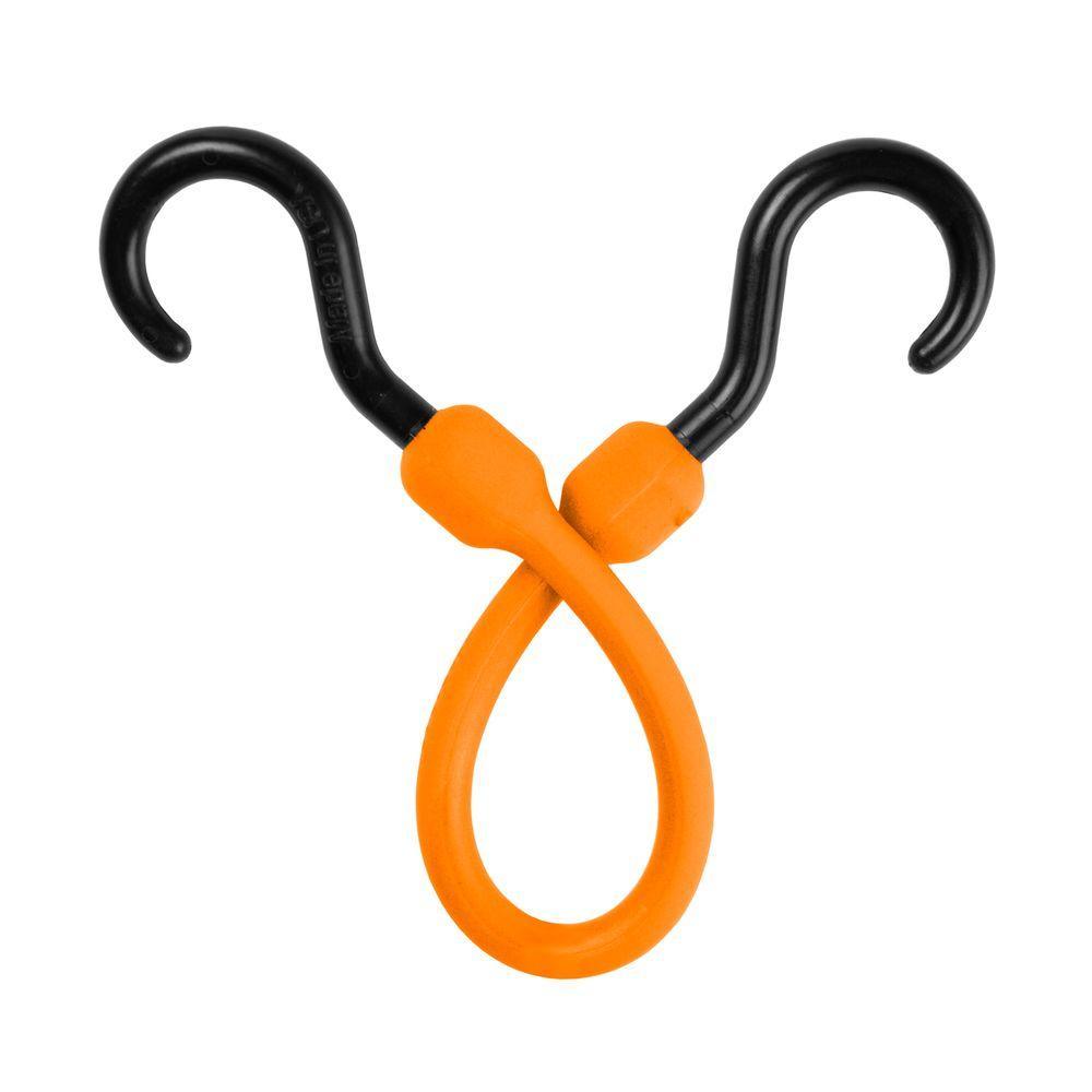 12 in. Polyurethane Bungee Cord with Molded Nylon Hooks in Orange - Super Arbor