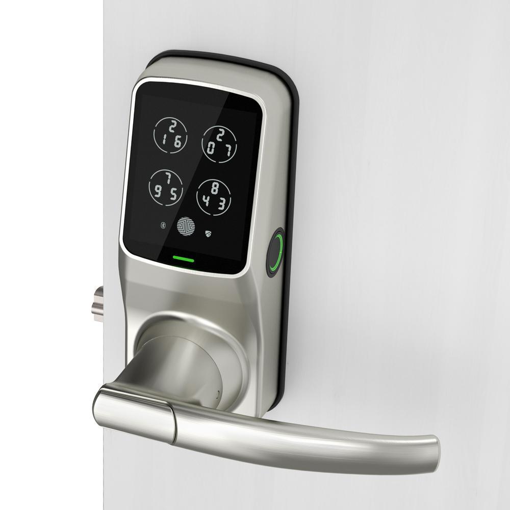 Secure PRO Satin Nickel Smart Lock Latch with 3D Fingerprint and Wi-Fi (Works with Alexa and Google Home) - Super Arbor