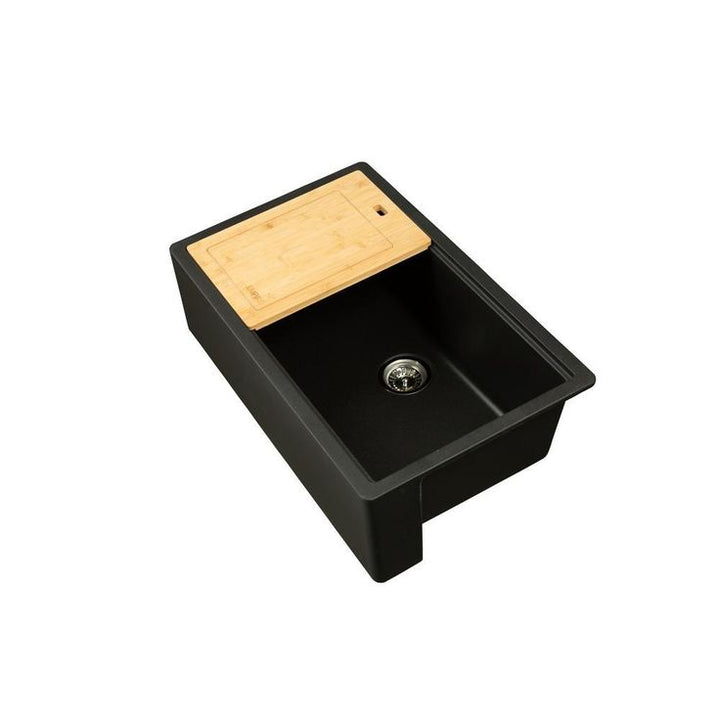 Titan Farmhouse Granite Composite 33 in. Single Bowl Kitchen Sink in Black with Cutting-Board and Strainer