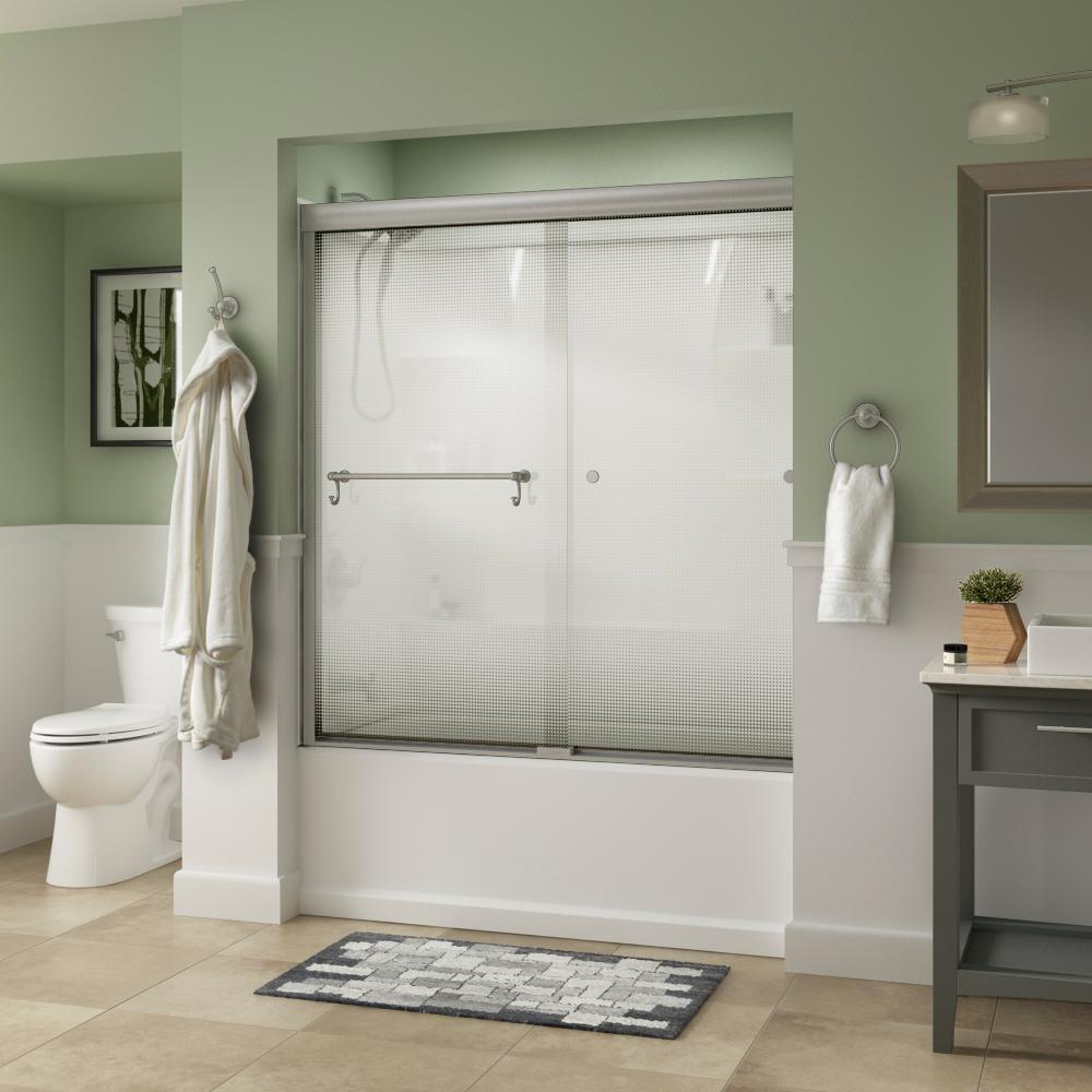 Portman 60 in. x 58-1/8 in. Semi-Frameless Traditional Sliding Bathtub Door in Bronze with Rain Glass - Super Arbor