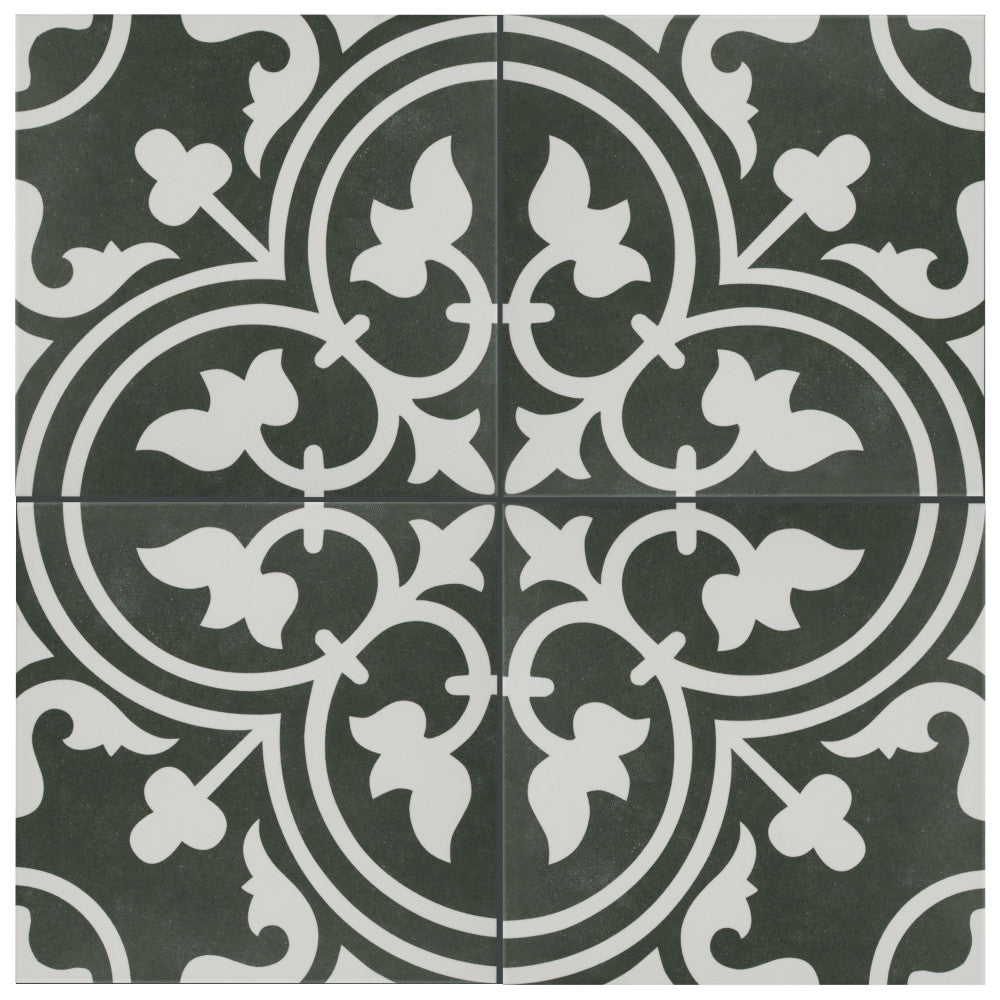 Merola Tile Arte Black Encaustic 9-3/4 in. x 9-3/4 in. Porcelain Floor and Wall Tile (11.11 sq. ft. / Case)