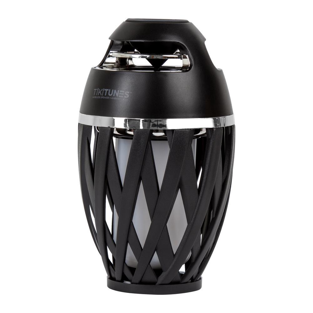TikiTunes Black Bluetooth Speaker with LED Atmospheric Lighting Effect Bundle & Adjustable 40 in. Pole and Ground Stake - Super Arbor