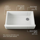 KOHLER Whitehaven 35.68-in x 21.56-in White Single Bowl Tall (8-in or Larger) Undermount Apron Front/Farmhouse Residential Kitchen Sink