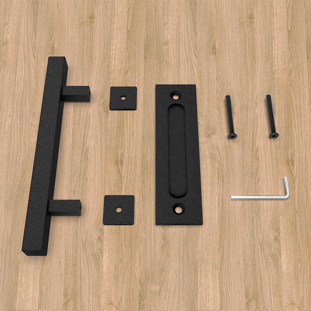 12 in. Black Square Pull and Flush Sliding Barn Door Handle Set - Super Arbor