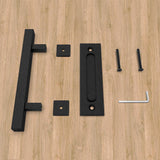 10 in. Black Square Pull and Flush Sliding Barn Door Handle Set - Super Arbor