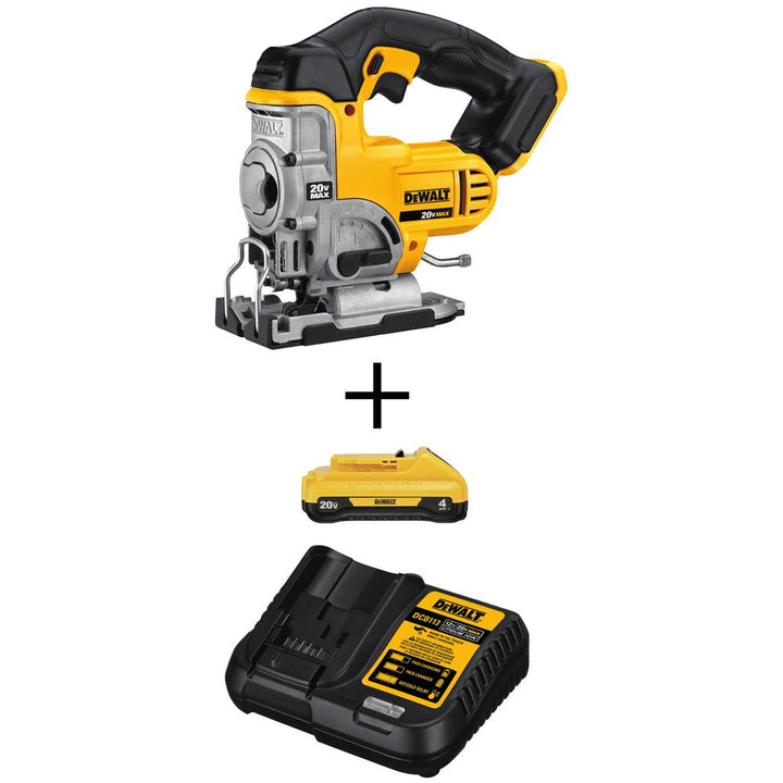 20-Volt Max Li-Ion Cordless Jig Saw (Tool-Only) with 20-Volt Max Li-Ion 4.0 Ah Battery and Charger Starter Kit - Super Arbor