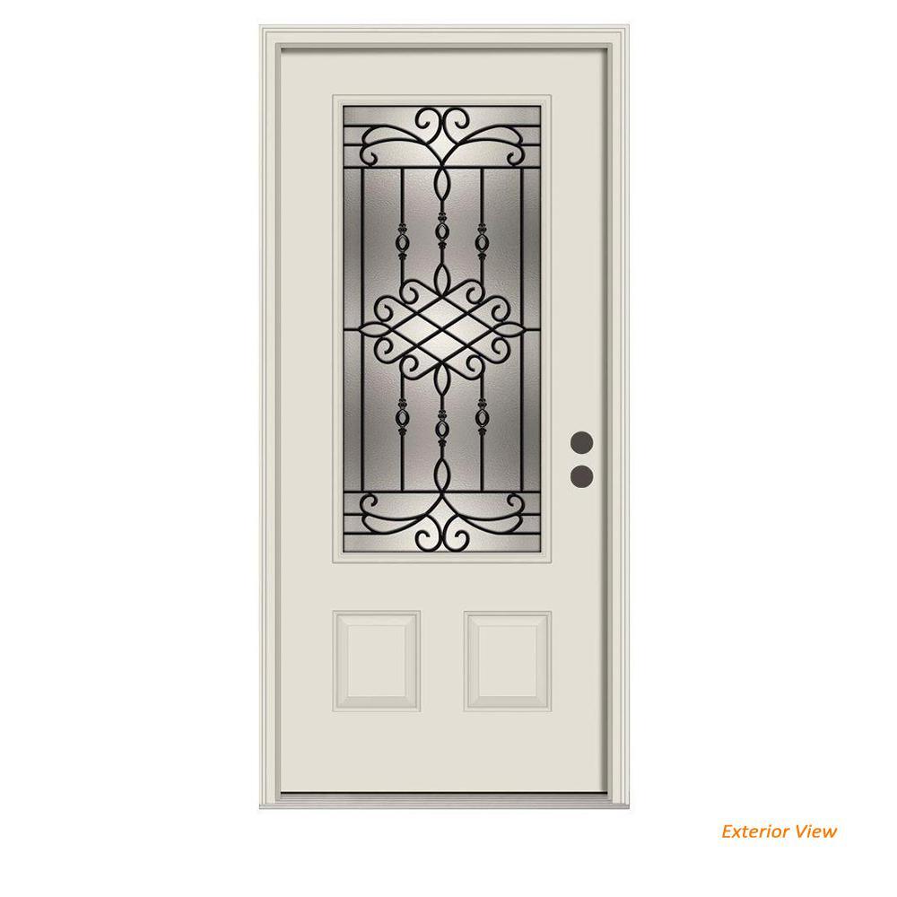 36 in. x 80 in. 3/4 Lite Sanibel Primed Steel Prehung Left-Hand Inswing Front Door w/Brickmould - Super Arbor