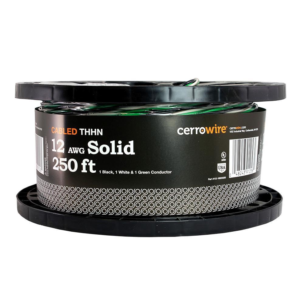 250 ft. 12-3 Black, White and Green Cabled Solid THHN Cable - Super Arbor