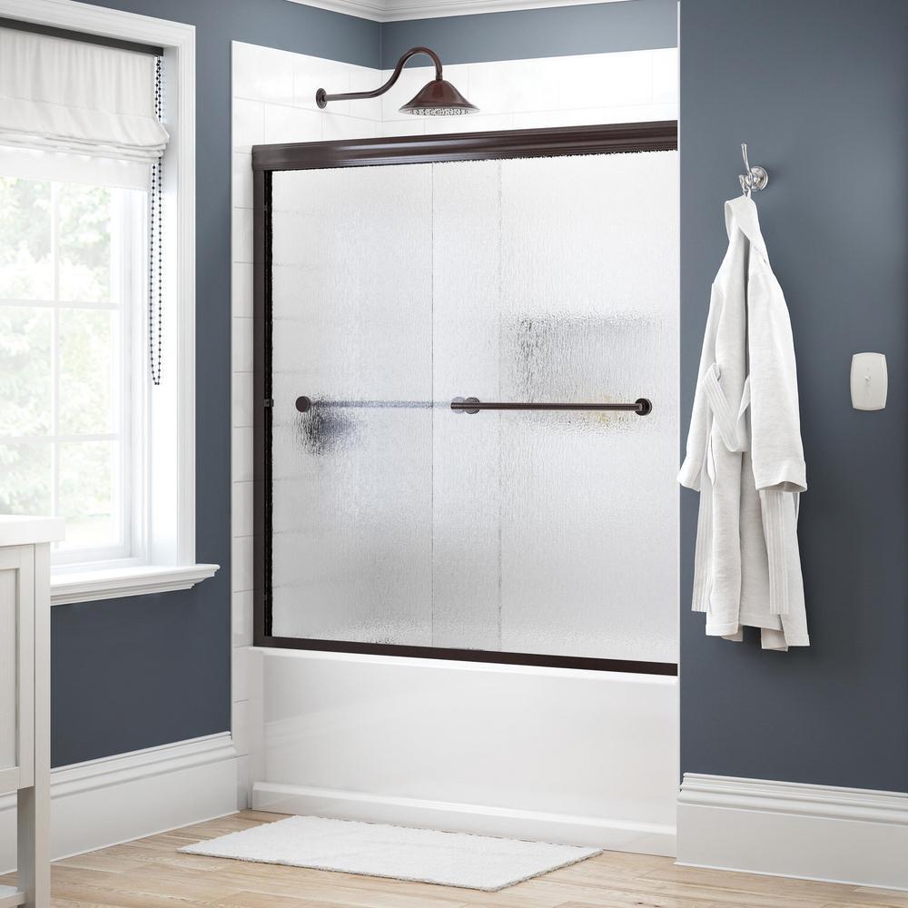 Lyndall 60 in. x 58-1/8 in. Semi-Frameless Traditional Sliding Bathtub Door in Chrome with Droplet Glass - Super Arbor