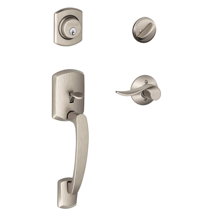 Schlage Greenwich Satin Nickel Single Cylinder Deadbolt with Sacramento Lever Door Handleset