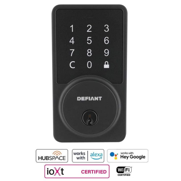 Defiant Square Matte Black Smart Wi-Fi Deadbolt Powered By Hubspace