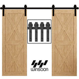 12 ft./144 in. Frosted Black Sliding Barn Door Hardware Track Kit for Double Doors with Non-Routed Floor Guide - Super Arbor