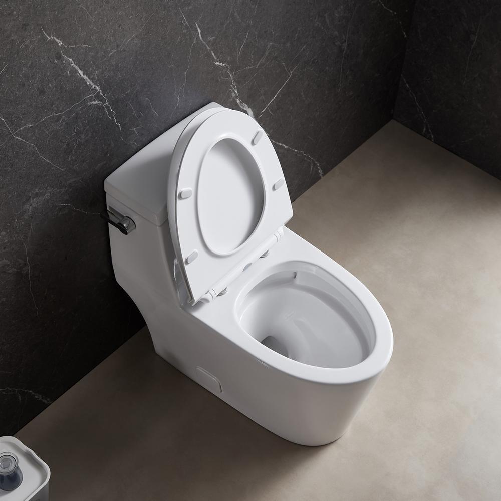 1-Piece 1.28 GPF High Efficiency Single-Flush Elongated Skirted Toilet All-in-One Toilet in White Seat Included - Super Arbor