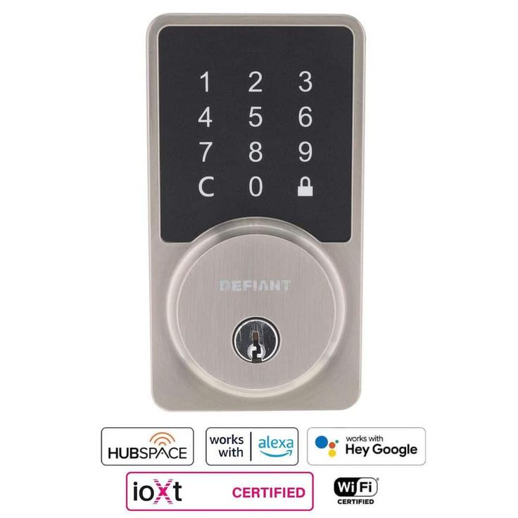 Defiant Square Satin Nickel Smart Wi-Fi Deadbolt Powered By Hubspace